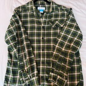 Columbia Green and Tan Plaid Shirt
